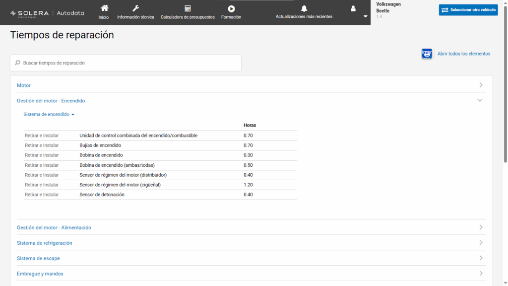 Tiempos de reparacion  -Autodata ES-
